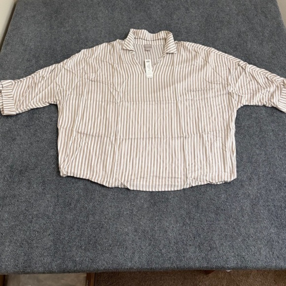 Chicos Relaxed Lurex Stripe Dolman Top Alabaster Gold Metallic Blouse Size 3 NWT